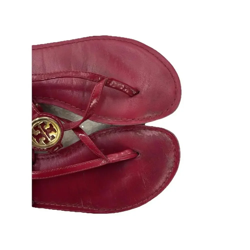 Tory Burch Deep Pink Dillan Sandals Thong With Gold Logo‎ Size us 8 H72